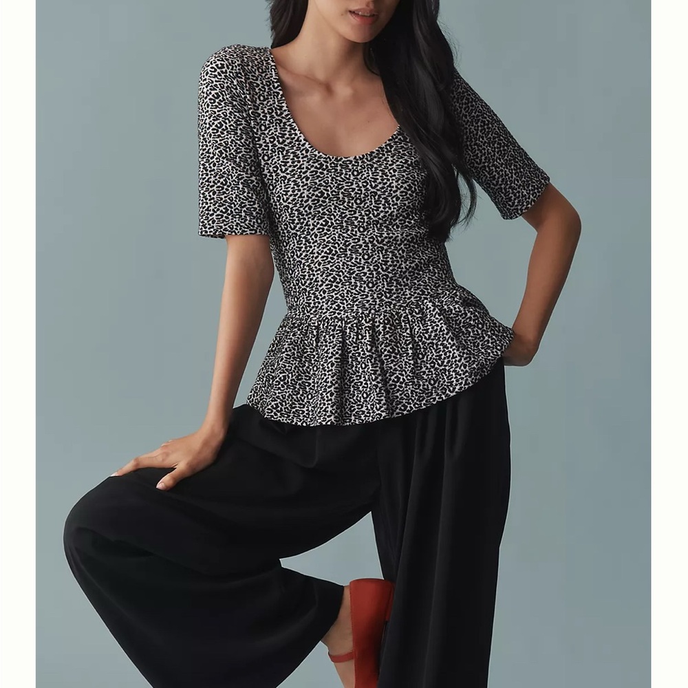 Maeve Black and White Leopard Mauve Top